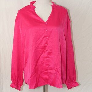 NWT Vibrant Pink Blouse Large Shirt Ruffles Shimmer Beautiful Top